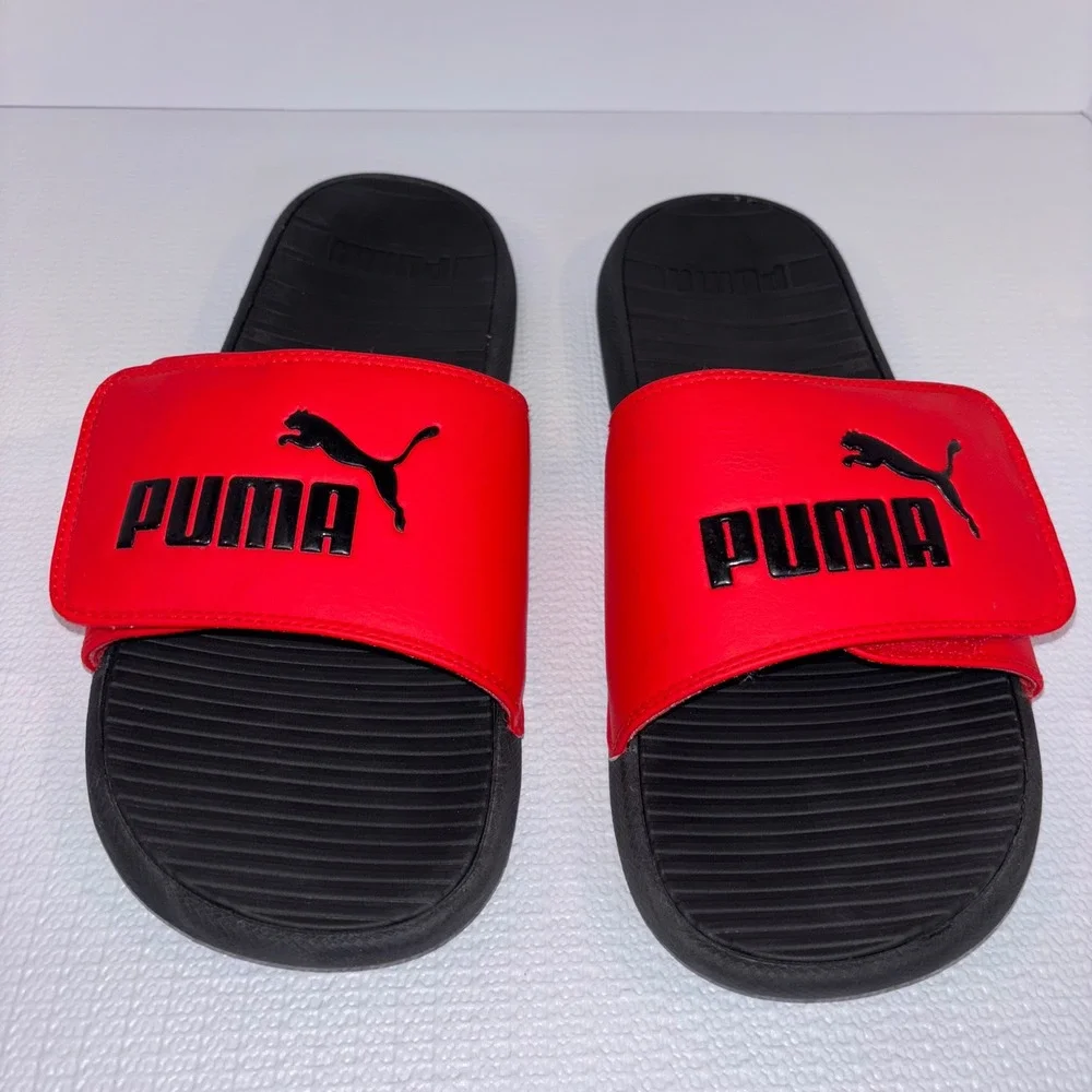 Puma‎ Red Black Slides Sandals Men's Size 12 Comfort Sport Slip On Shoes